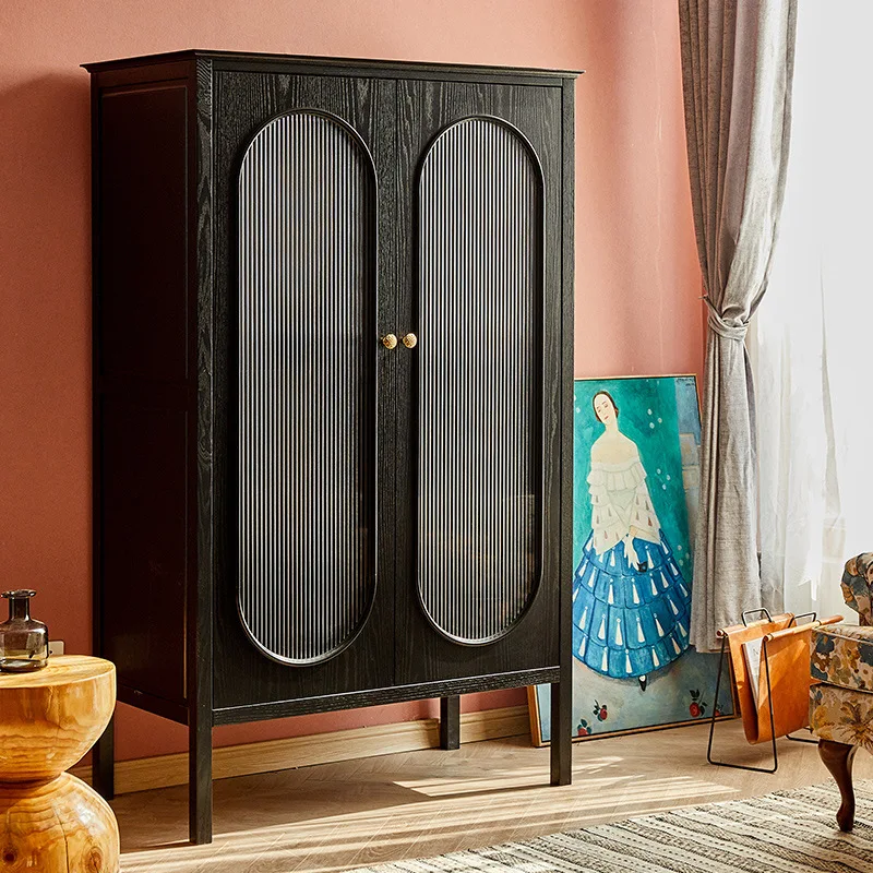 American solid wood wardrobe French retro locker Small apartment multi-functional storage cabinet
