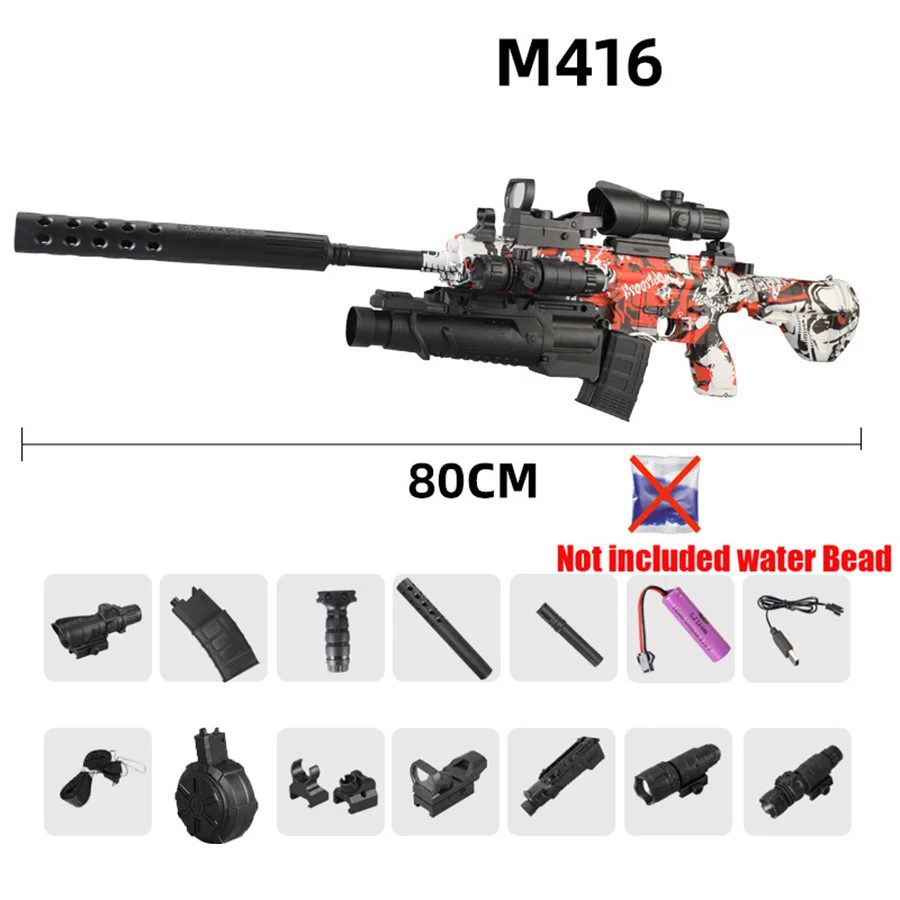 M416 Fully Equipped Automatic Electric Toy Gun Can Fire Gel Bullets 7-8mm, Boys' Toy Game Model