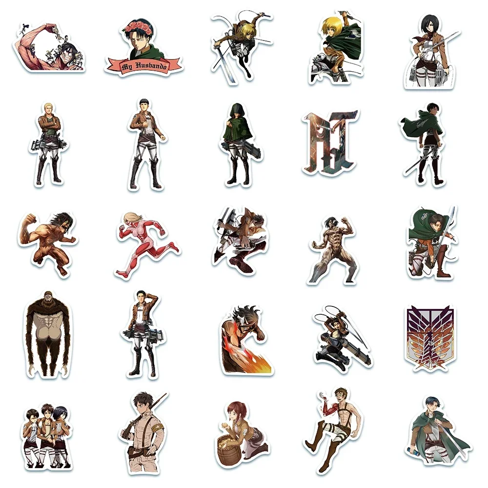 50PCS Attack on Titan Stickers Cartoon Anime Decals Kids Toy Skateboard Motorcycle Laptop Phone Bike Car Waterproof Sticker