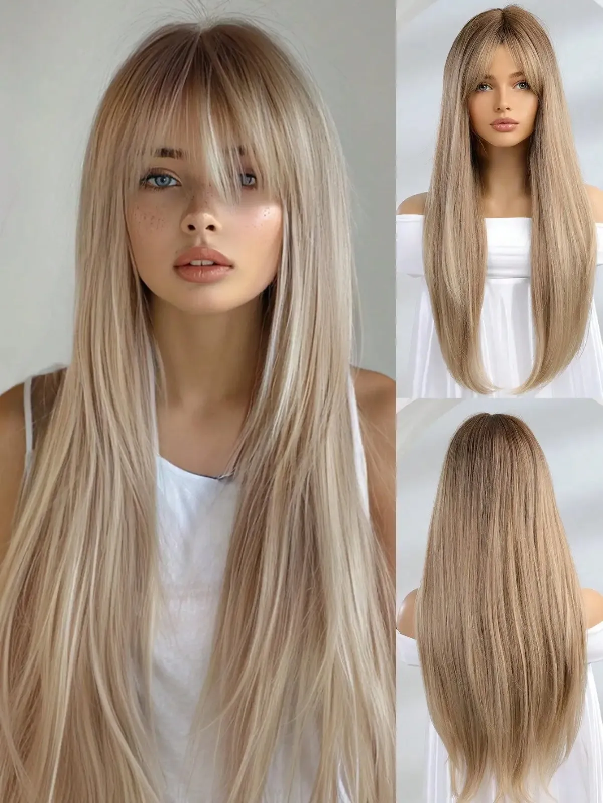 

Brown Blonde Ombre Straight Synthetic Wigs for Women Long Straight Brown Wigs