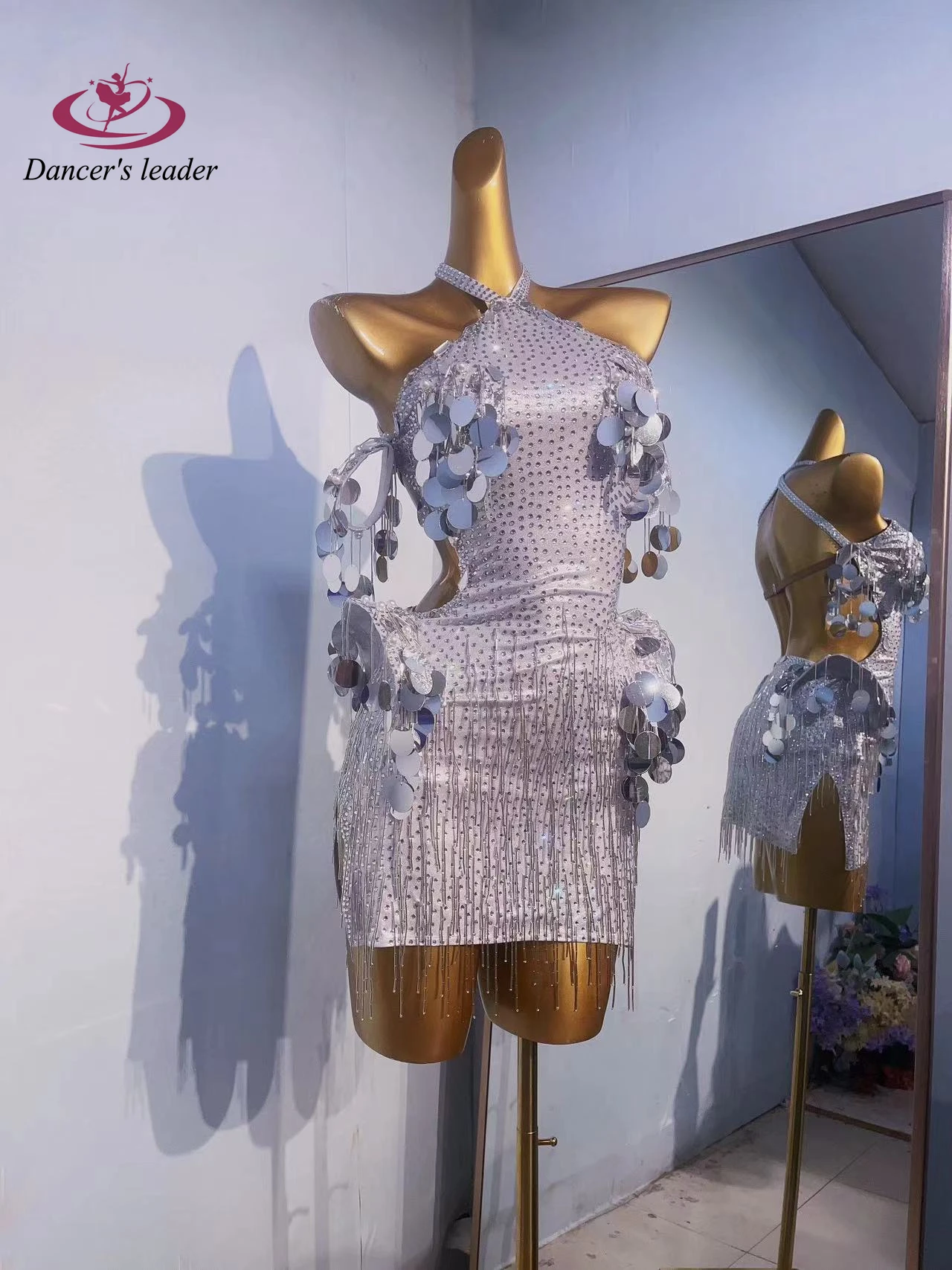 Latin Dance Stage Women's Clothing High-end Customized Round Bead Tube Tassel Samba Art Performance Clothing High Flash Dress