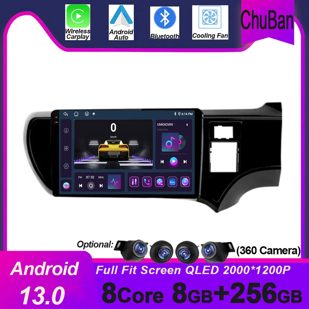 

Android 13 Navigation Screen RHD for Toyota Aqua 2011 - 2017 Car Radio Multimedia Player Accessories GPS WIFI Wireless Carplay