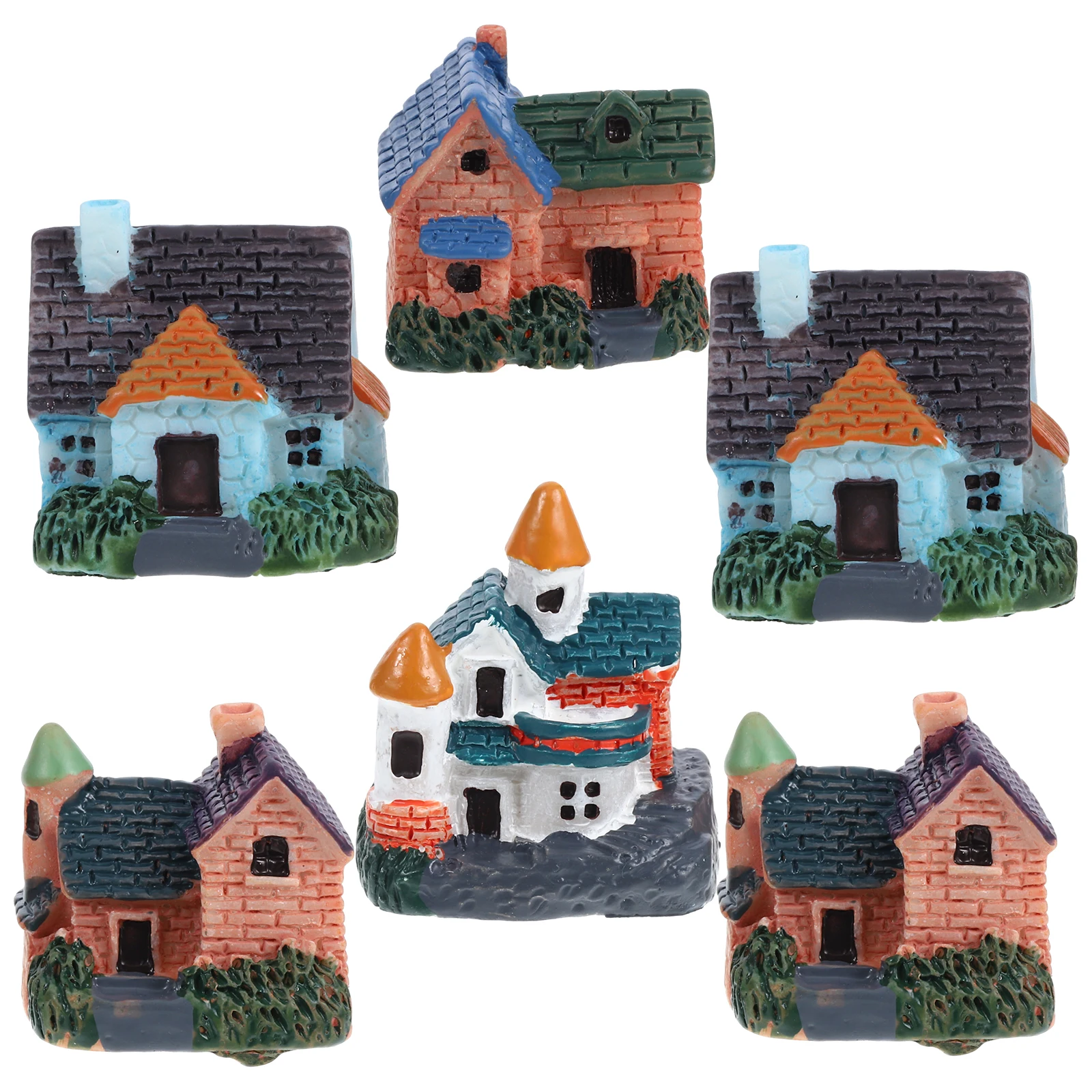 

6pcs Miniature House Thatched Hut Decoration for Fairy Garden Landscaping Crafts Resin Model Terrarium Buildings Waterproof