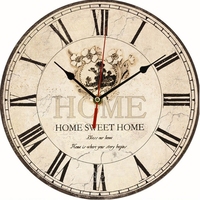 Large Rustic Wooden Wall Clock Kitchen Antique Shabby Retro Home 85AD