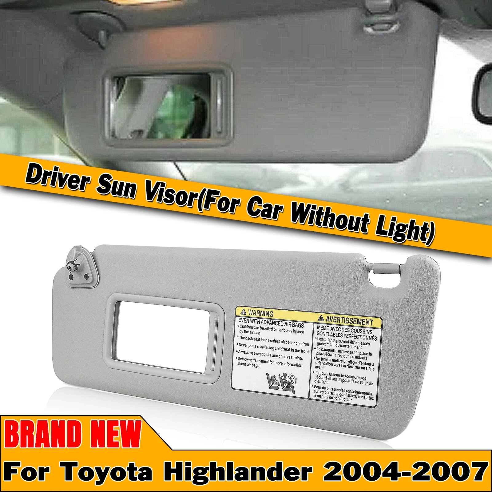 Gray Interior Front Left Driver Side Sunshade Sun Visor with Mirror For Toyota Highlander Hybrid