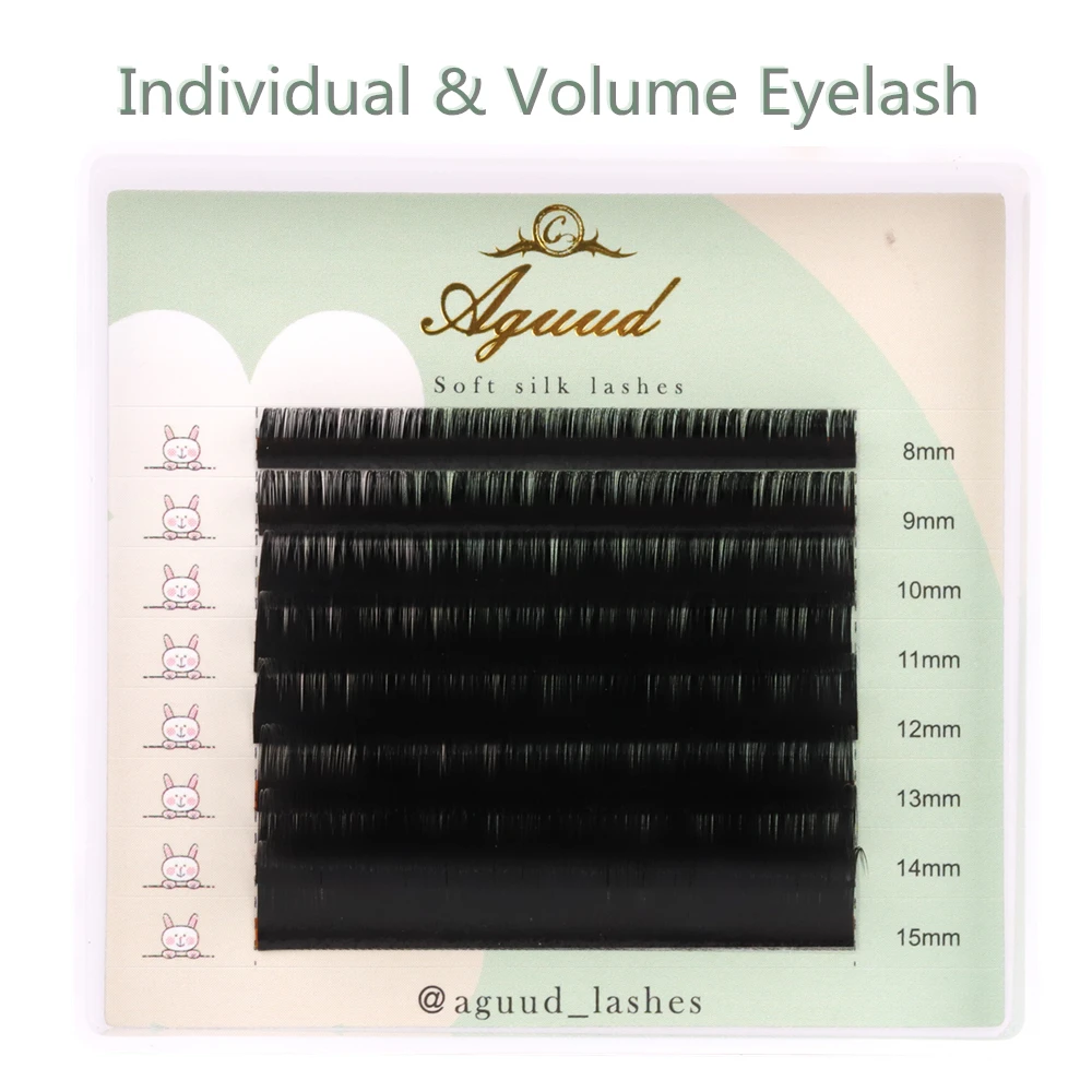 

AGUUD 8 Rows Individual Eyelash Extension Classic Lashes Matte Black Professional Soft Natural Russian Volume Faux Cilia