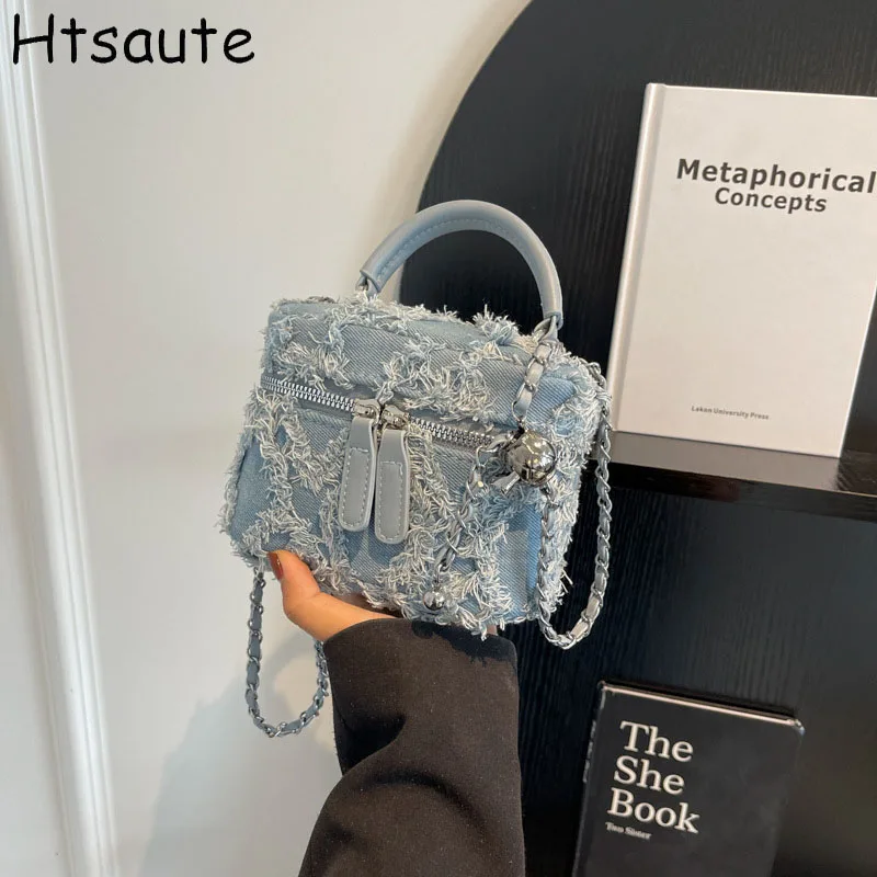 

New Fashion All-Match Denim Square Bag, Women's Casual Shoulder Crossbody Bag with Chain