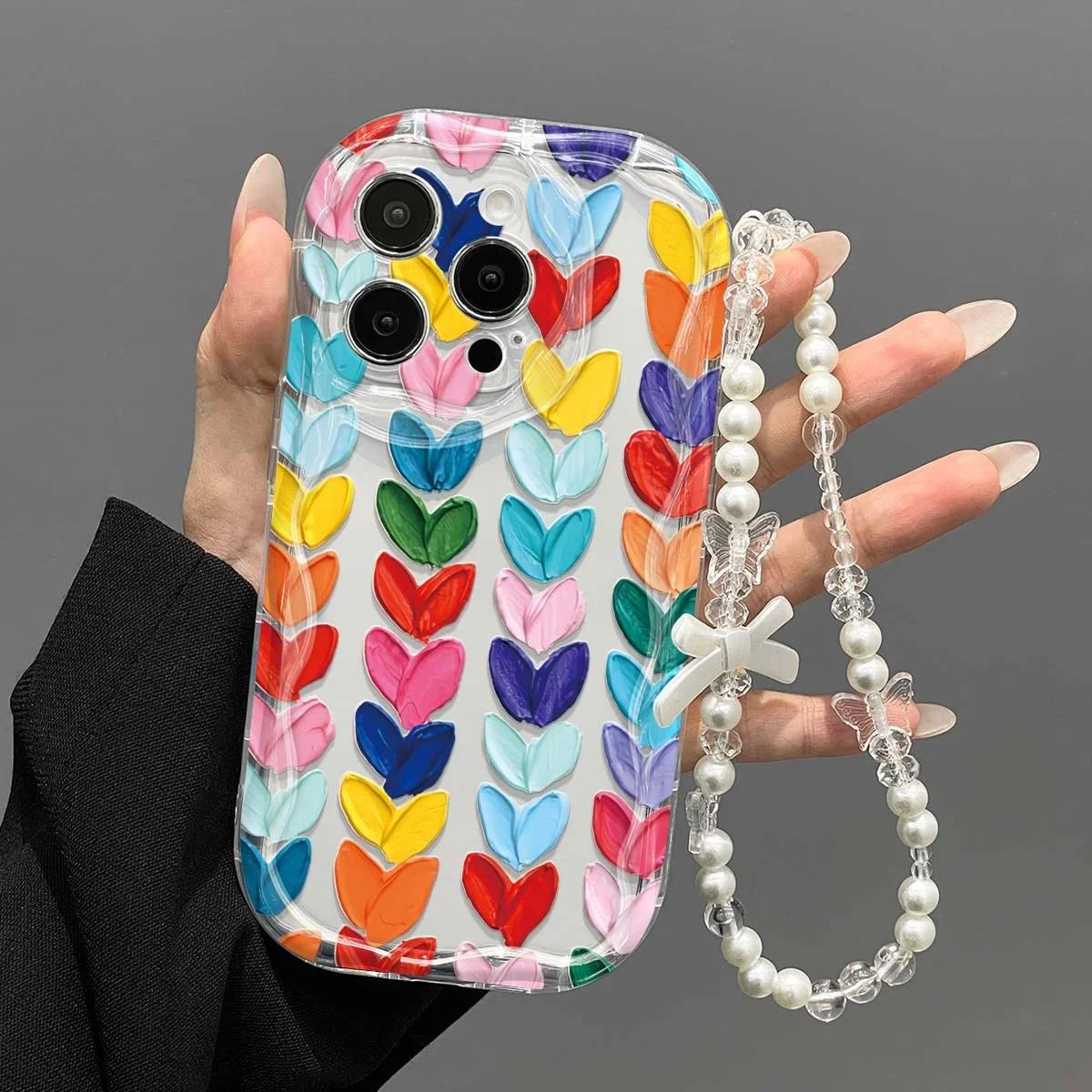 Wrist Strap Phone Case For Samsung Galaxy S25 S23 S26 S24 Ultra Plus A57 A56 A55 A37 A07 A17 A27 Colorful Heart Lanyard Cover