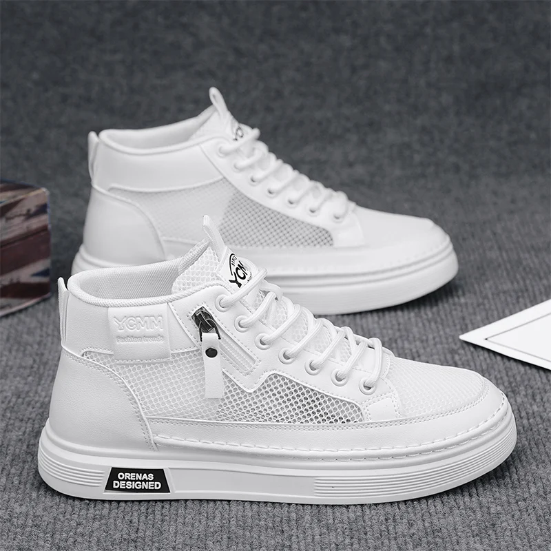 

Men's Breathable Mesh Sports Casual Shoes Summer Versatile Mid-Top Airy Hollow out Design Heightening Sneakers for Youth