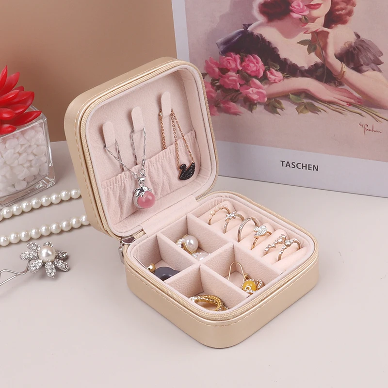 Portable Jewelry Storage Box Travel Organizer Jewelry Case PU Leather Storage Earrings Necklace Ring Jewelry Organizer Display