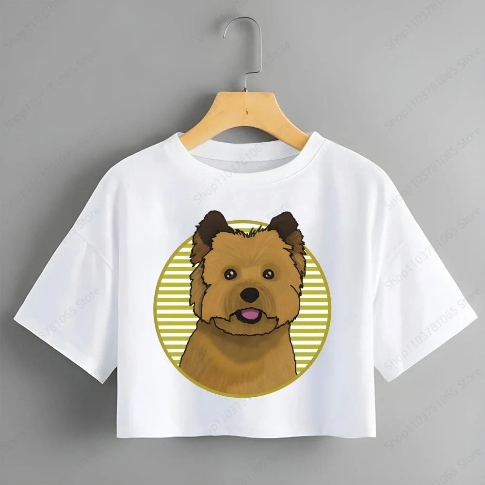 Cairn Terrier Print Midriff T Shirts Women Summer Harajuku Crop Top Girls Streetwear Camisa Casual O Collar Navel Shirt Ladies