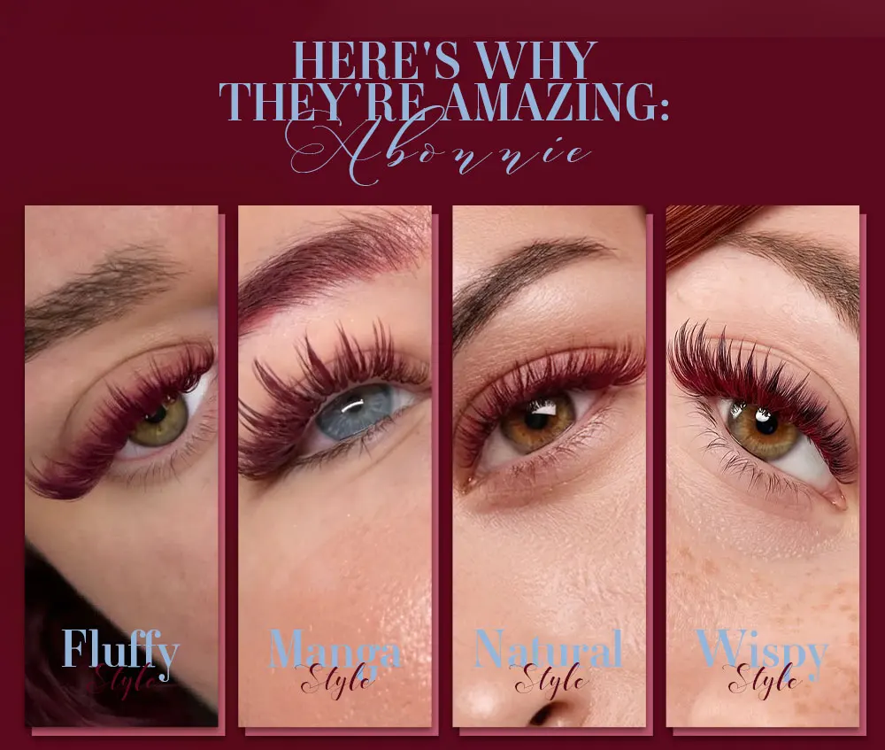 Abonnie LB/LC 8-15mm Burgunderrote Matte Volumen-Wimpernverlängerungen Klassische Einzelwimpern Flauschige Falsche Wimpern für Augenschönheit – Detail 3