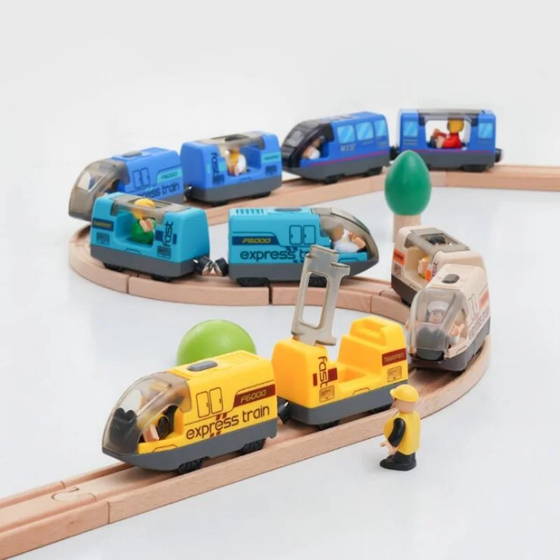 Ensemble de voie ferrée électrique en bois moulé sous pression, jouet à fente magnétique, rail en bois, jouets pour enfants, cadeau