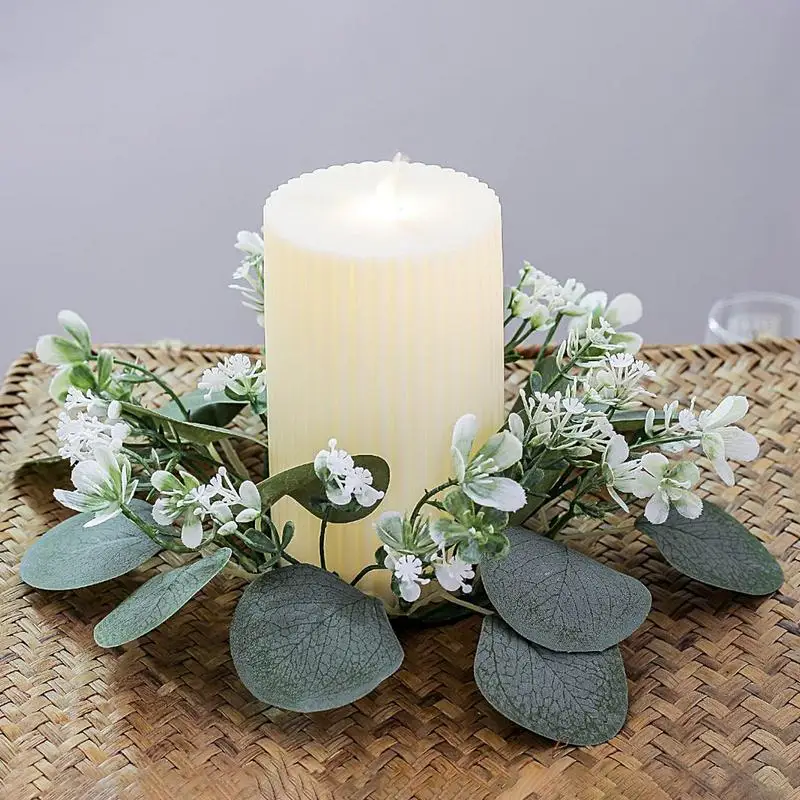 Wedding Candle Rings Artificial Leaves Candle  Rings Faux Boho Wreath Pillar Candle Holders For Wedding Parties Holiday Party