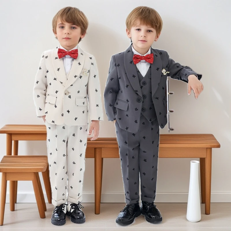 

Boys Wedding Suit Fashion Embroidery Design Gentleman Piano Performance Costume for Children 1-12 Y School Kids Birthday Tuxedo