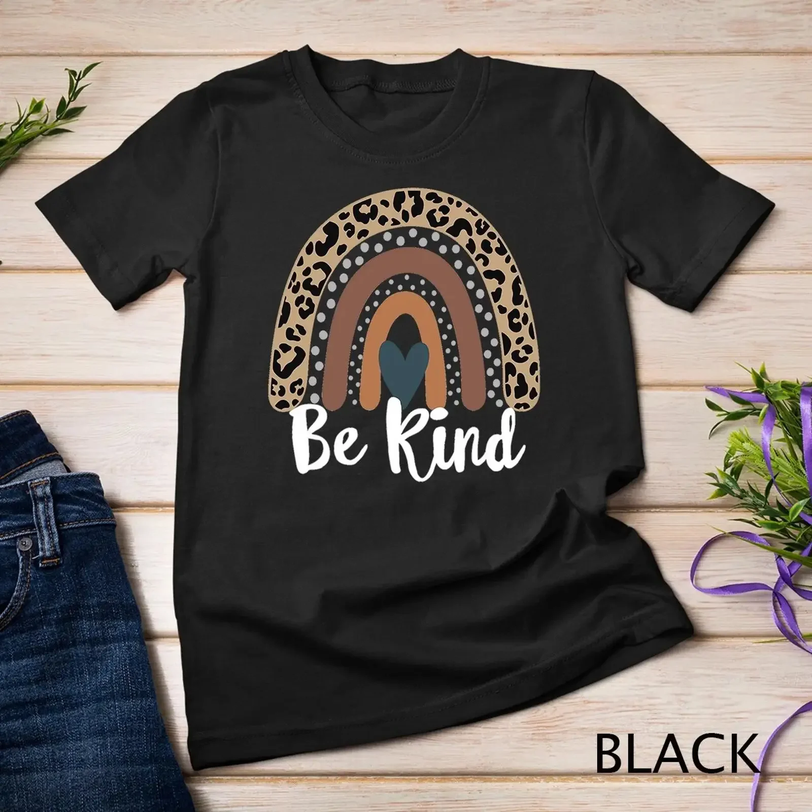 UNITY DAY T-shirt orange anti-pression scolaire motif léopard arc-en-ciel Be Kind vintage délavé homme graphique unisexe extensible vêtements de créateur