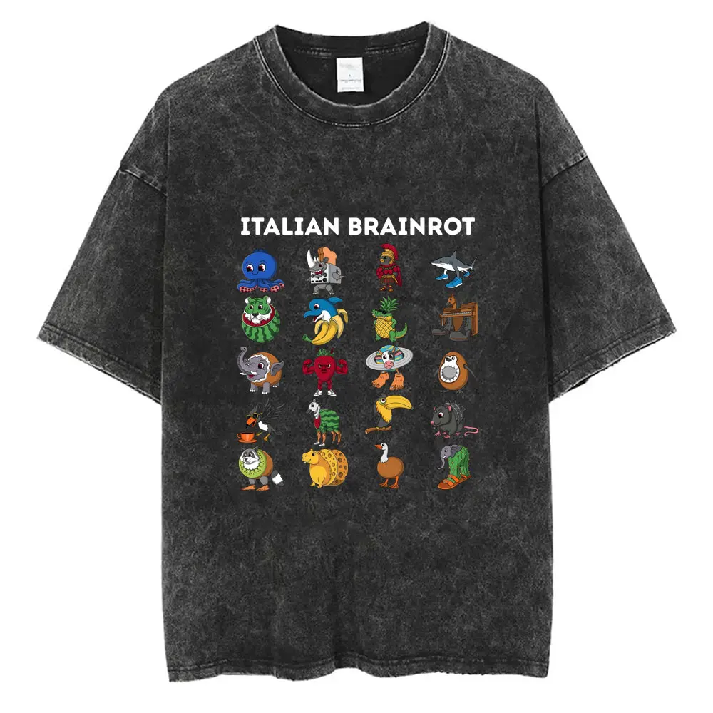 

Funny Italian Brainrot Vintage Washed T-shirt Six Seven 67 Number Meme T Shirts Men Women Casual Oversized Crewneck Streetwear