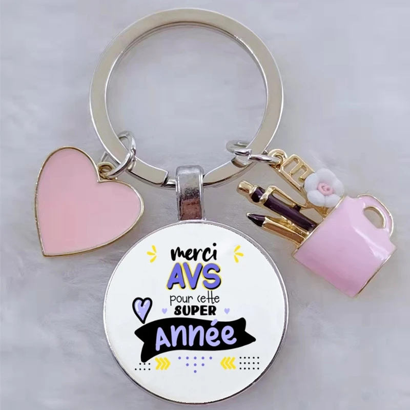 Merci AtsemAeshAvsMaitreMaitre French Print Keychain Teacher's Day Gift Keychain Enamel Pen Holder Keychain Graduation Best Gift