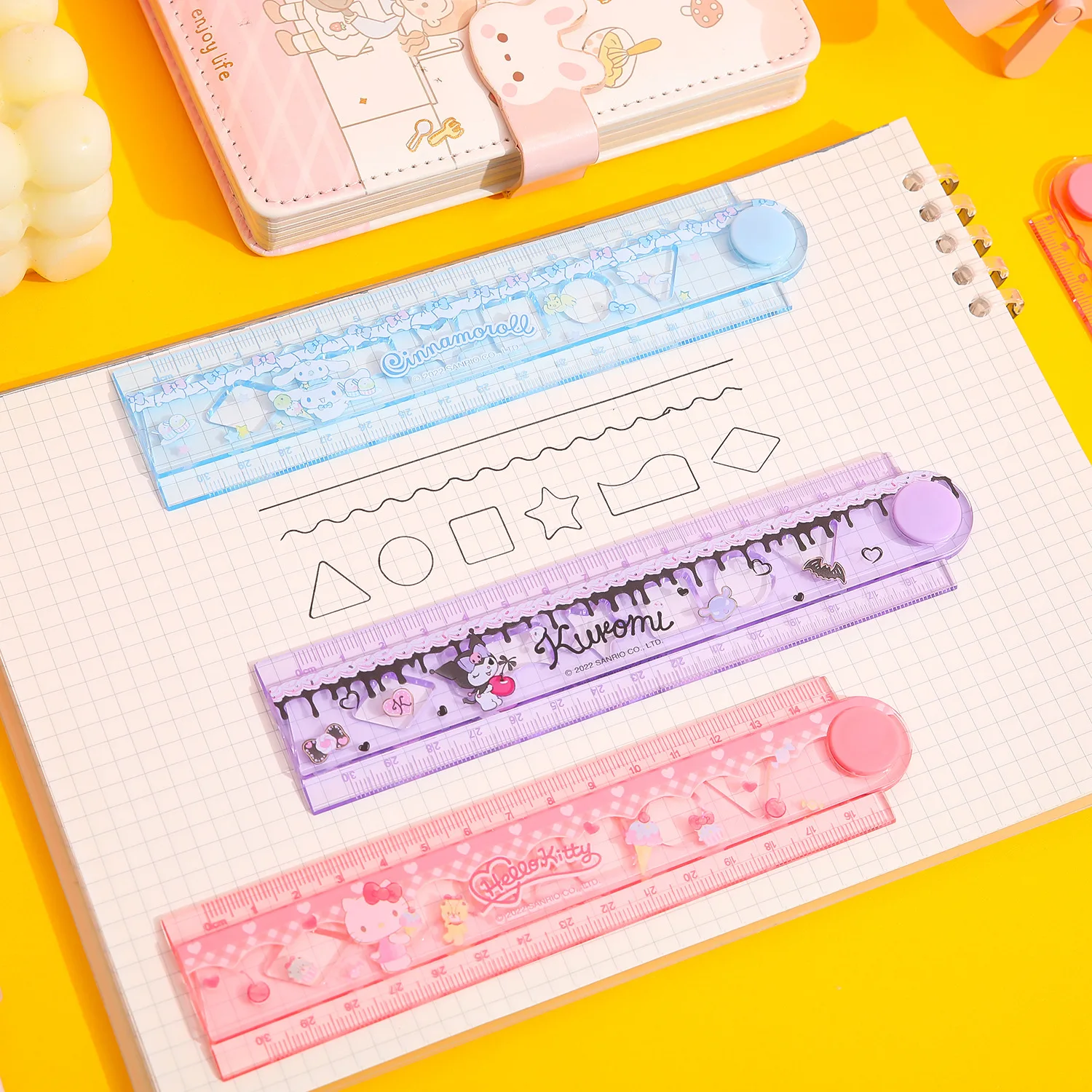 Cartoon Kuromi Student Stationery Ruler Sanrio Anime Hello Kitty My Melody Folding Ruler Kids Math Measurement Tools Supplies