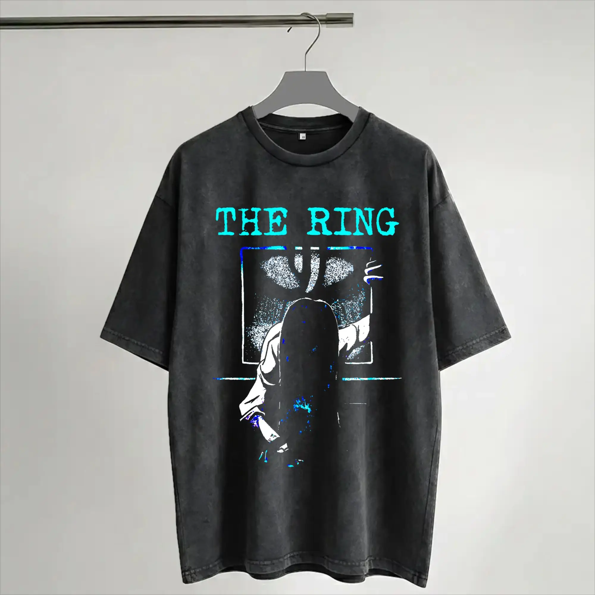 The Ring Horror Movie T Shirt Hip Hop Washed Short Sleeve Oversize T-Shirt  Vintage Men Women Streetwear Printed Tees