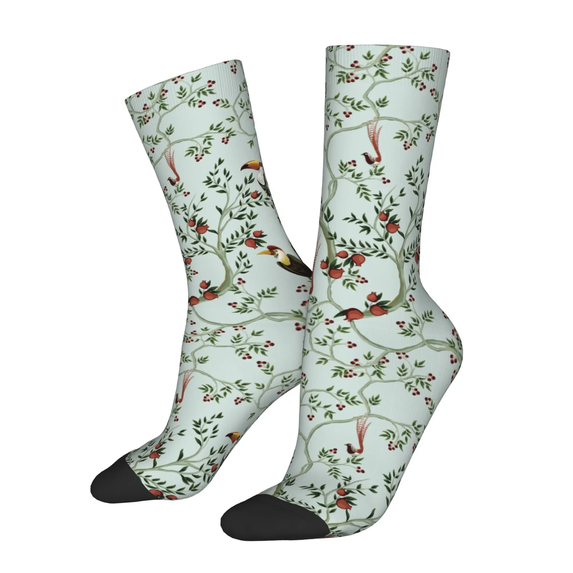 1pc Trees Bird Toucan Parrot  Printed Men's Socks Novelty Hip Hop Harajuku Pattern Crew Sock Casual Gift