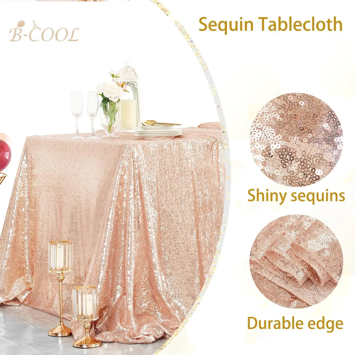 90x132inch Sequin Tablecloth Party Tablecloths Baby Shower Rectangle Table Cloth for Wedding Birthday Table Cover Customizable