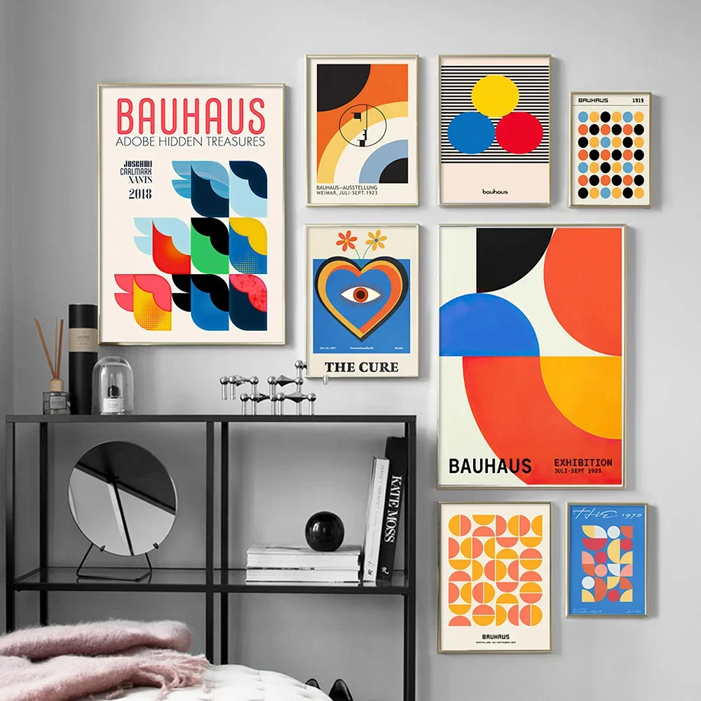 Fashion Bauhaus Geometric Abstract Line Wall Art  Modern Colorful Canvas PaintingPoster and Print Pictures for Living Room Decor