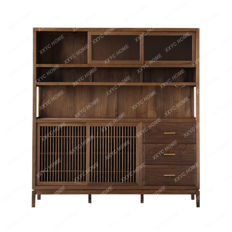 

Y1 Новый китайский стиль, черный орех, сервант из массива дерева, витрина для хранения, встроенный у стены
