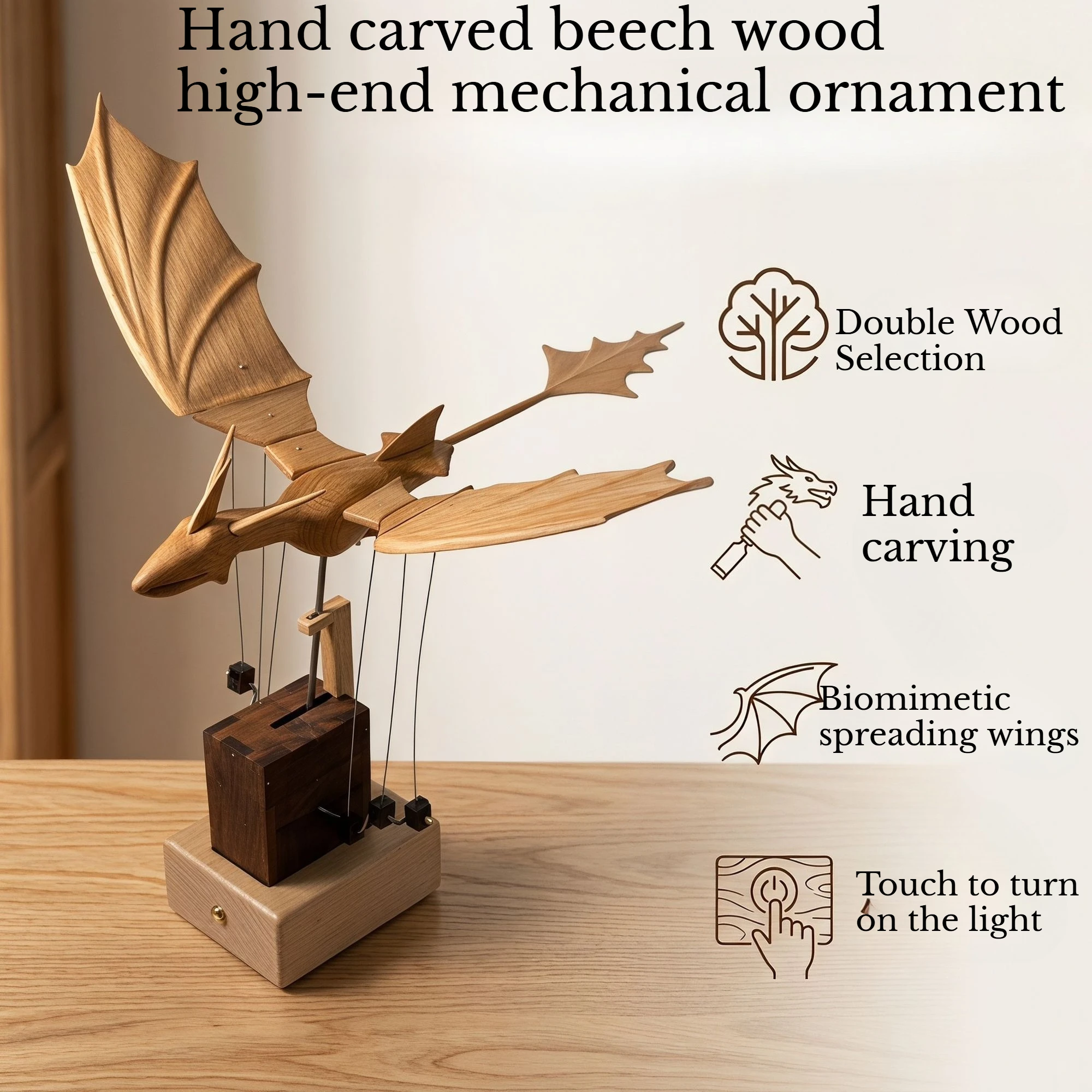 Handmade Beech Wood Finely Carved and Carved High-end Ornaments Office Bedroom Desktop Decoration Crafts Unique Gifts