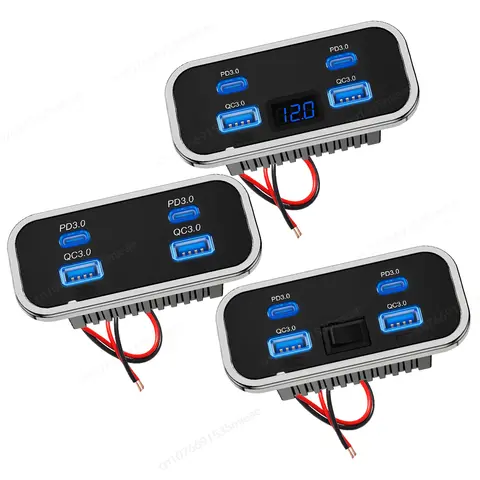 4 Ports 12V RV USB Outlet 76W Dual PD3.0 Type-C Quick Charge & QC3.0 Panel Wall Mount Charger Adapter for Marine Bus ATV Truck 10 best sales 12v usb panel - №1