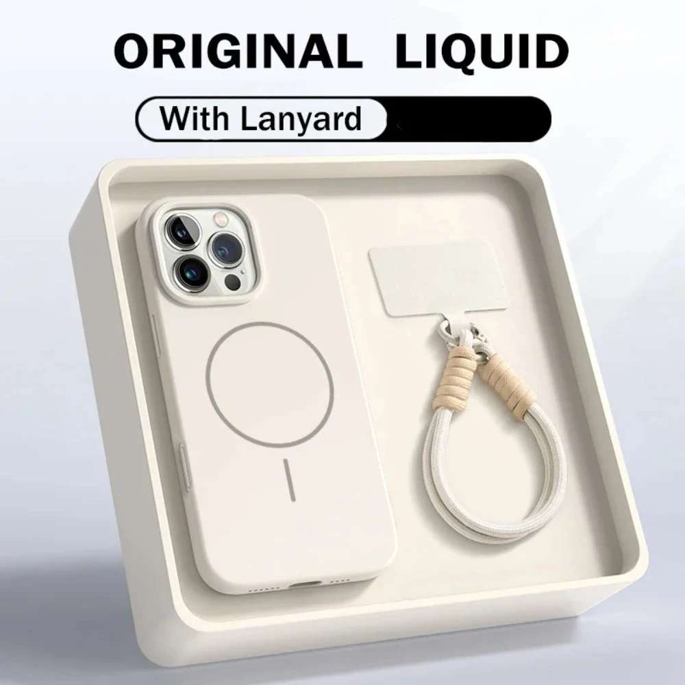 

Чехол из жидкого силикона для iPhone 17 Pro Max с магнитным ремешком, мягкий чехол, совместимый с iPhone 16, 15, 14, 13, 12, 11