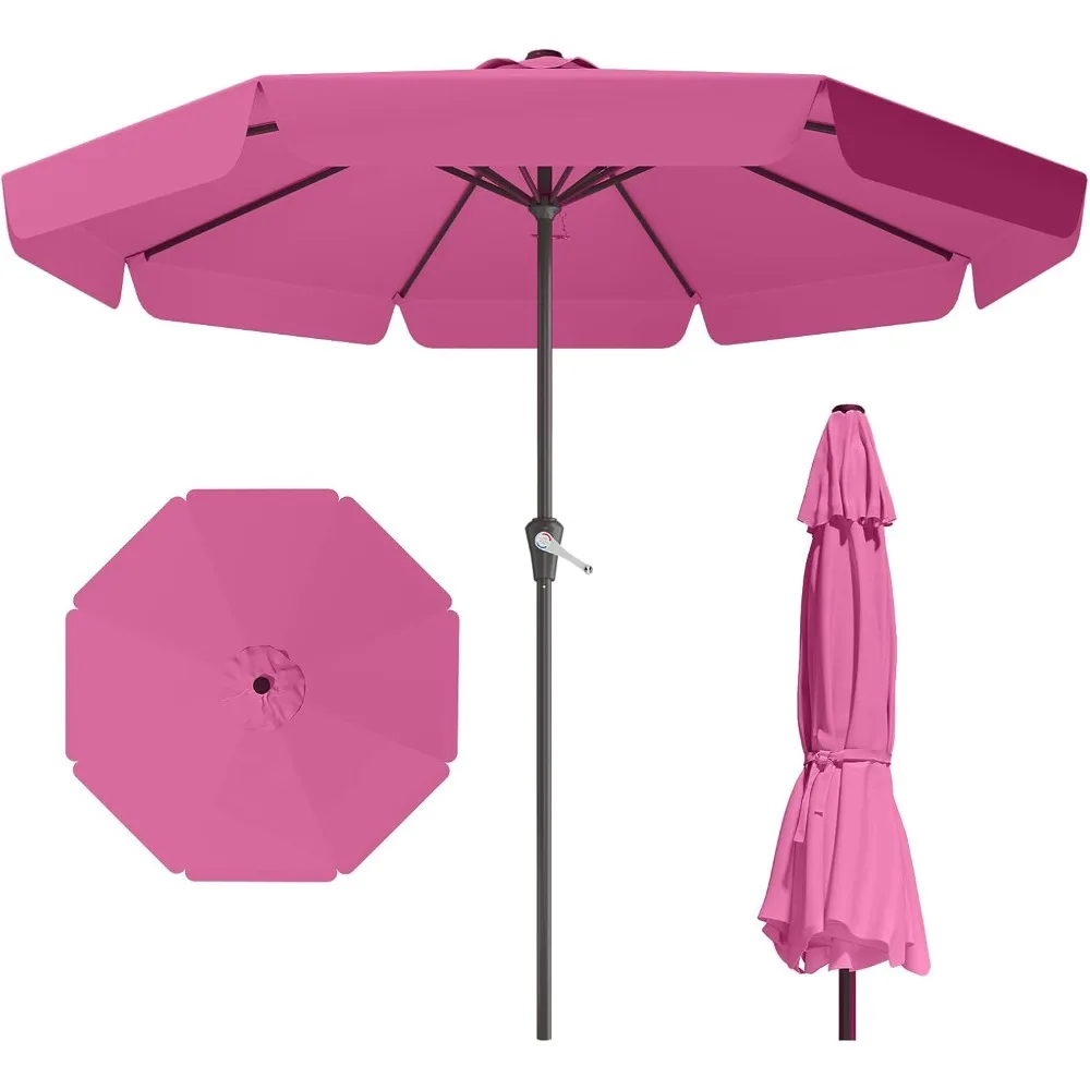 Sombrilla de mesa para patio de 11 pies con manivela, sombrillas para exteriores para jardín, terraza, patio trasero, piscina y playa, rosa