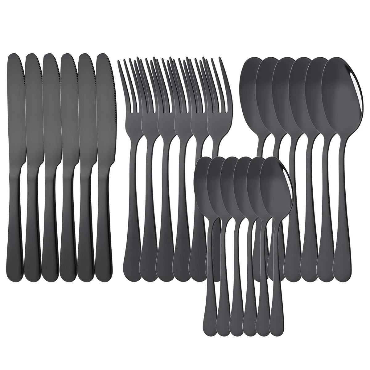 

24Pcs Tableware Dinnerware Set Western Black Cutlery Set Stainless Steel Fork Knife Teaspoon Dinner Kitchen Flatware Set
