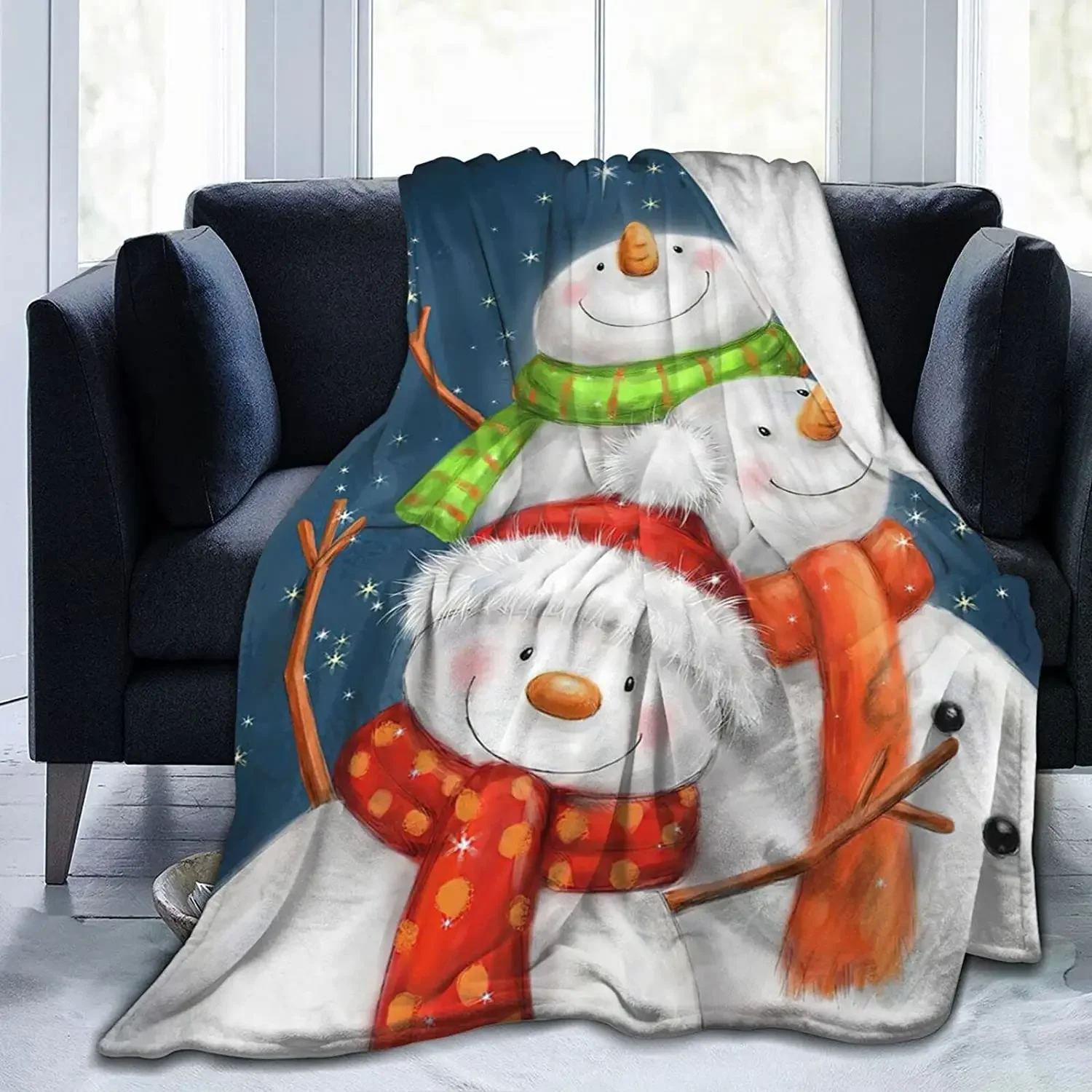 Merry Christmas Cute Snowman And Penguin By Ho Me Lili Flannel Blanket For Super Soft Cozy Comfort Warm Kids Adults Use