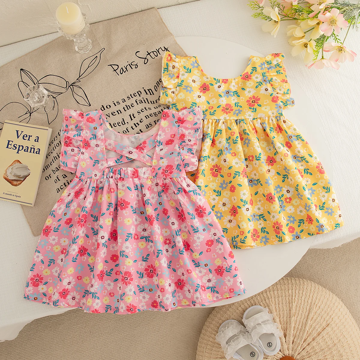

Baby Girl Dress Summer Full Printed Floral Pattern Backless Beach Girl Kid's Dress Cute Casual Baby Girls Princess Dresses