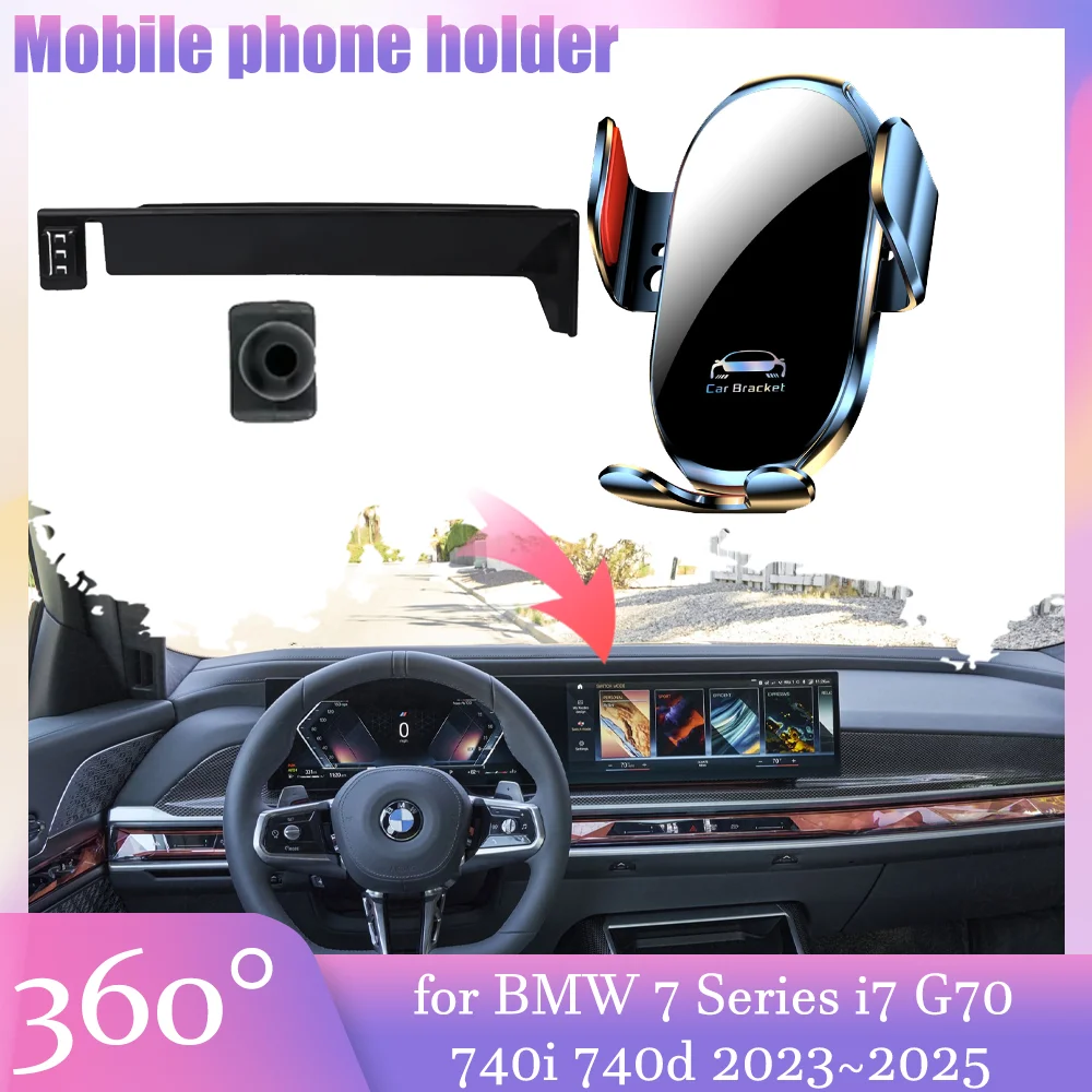 Car Mobile Phone Holder for BMW 7 Series i7 G70 740i 740d 2023~2025 GPS Clip Stand Base Sticker Support Tray Accessorie iPhone