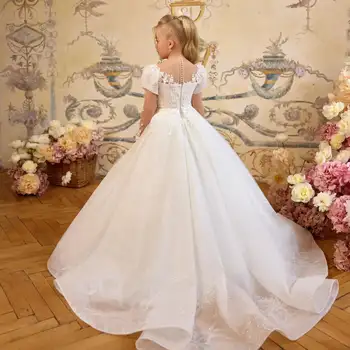 Lyxiga spetsklänningar för brudeflicka med omlottbalklänning för första nattvarden, klänningar för babyflicka, födelsedagsfest 10 best sales Girl first communion dress - №4