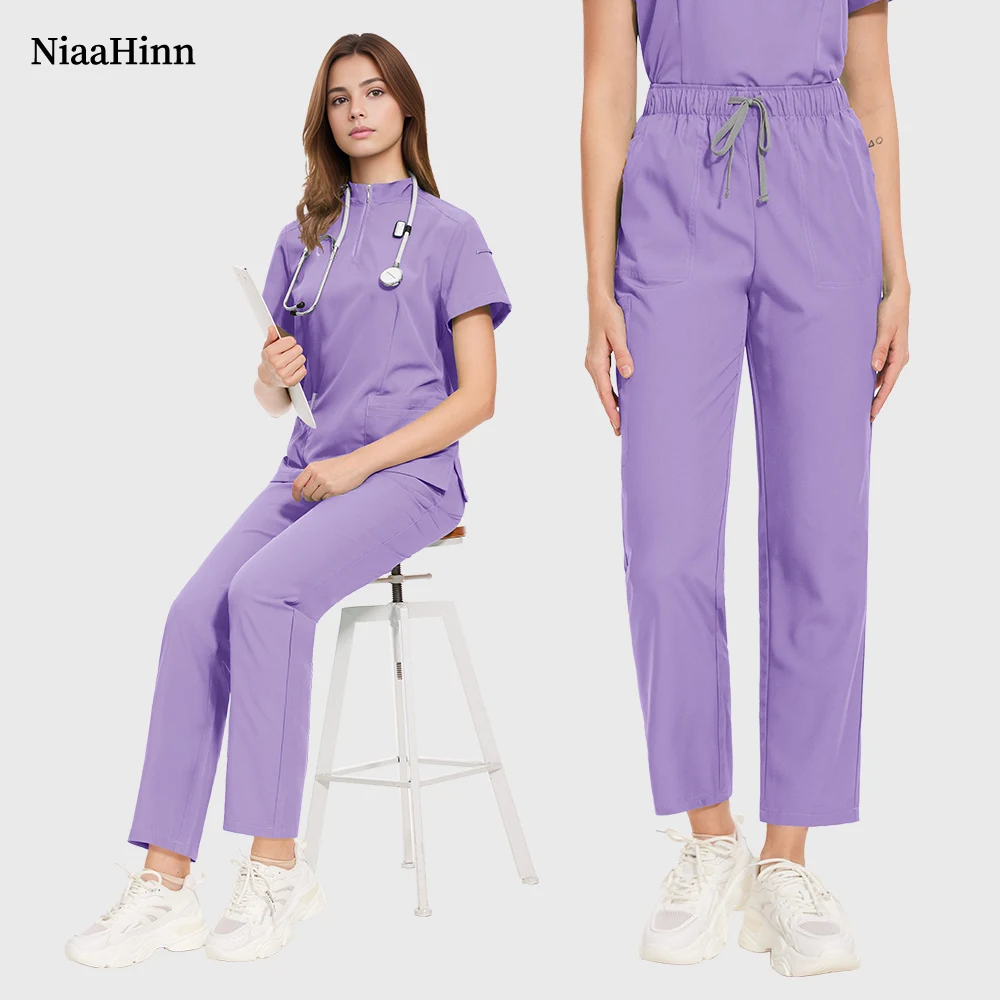 Niaahinn-uniforme médico exfoliante para salón de belleza, conjunto de uniforme de trabajo, uniforme para enfermería, clínica de mascotas, ropa de trabajo veterinaria, disfraz de médico para mujer