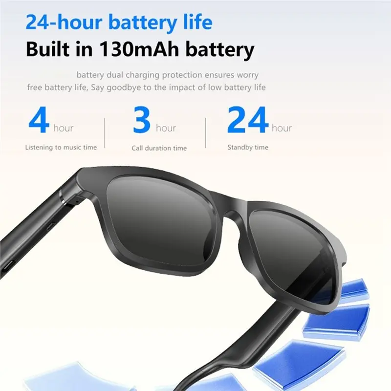 UV400 Bluetooth 5.4 Earphone Sunglasses Sport Hifi Mic Call Eyeglass Anti Blue Wireless Driving Music Headset Eyewear - view 5