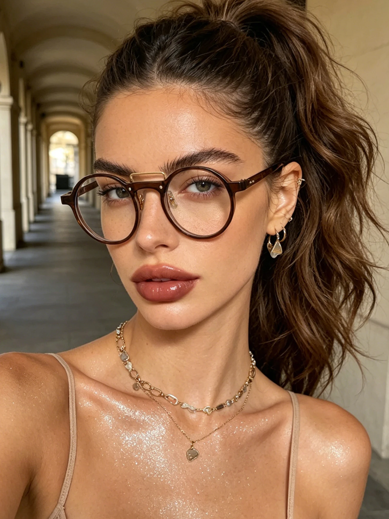 1pc retro double beam round frame glasses daily simple commuter fashion glasses men and women the same style