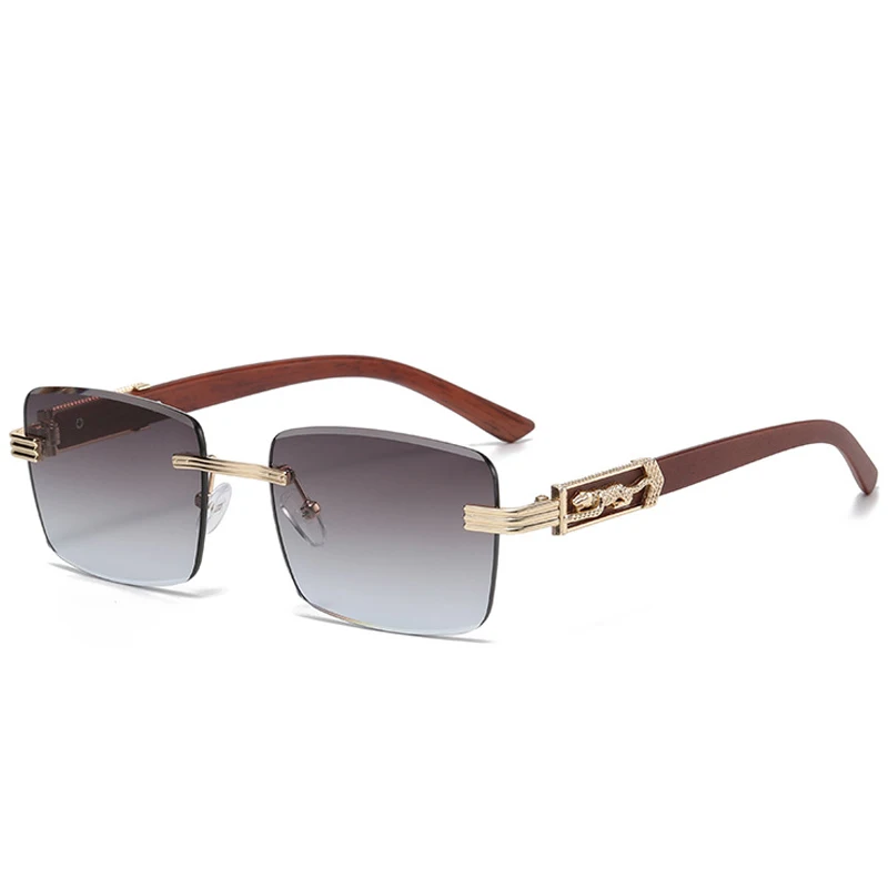 Suglau Luxusmarke Quadrat Damen Sonnenbrille Retro Mode Business Leoparden kopf rahmenlose Sonnenschutz Gradient Sonnenbrille uv400 – Detail 7