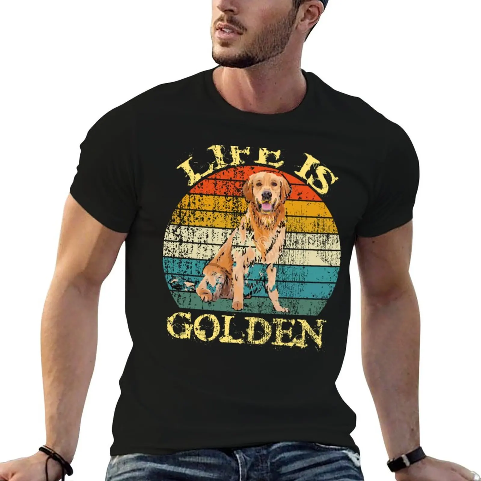 Life is Golden Retriever Dog gloden dog T-Shirt Casual Work Wear T-Shirt