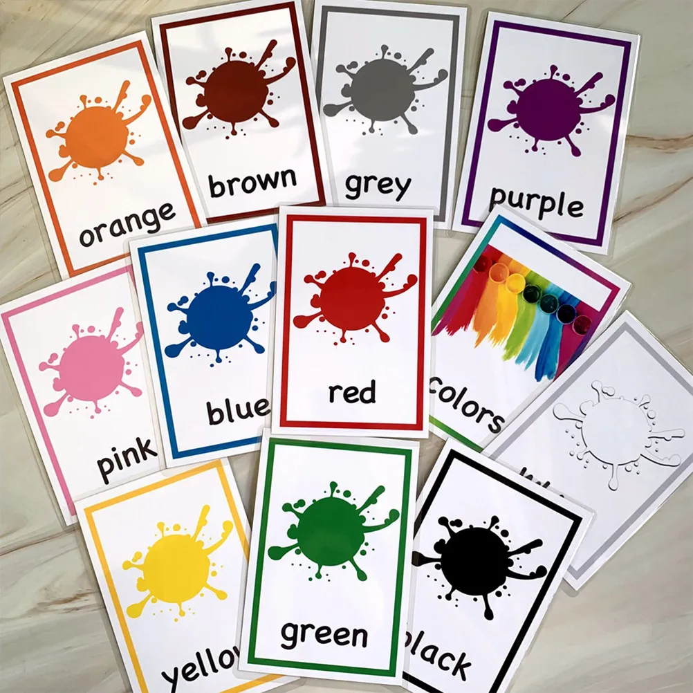 12 Sheets English Words Flash Cards Colorful Learning Cards for Kids Waterproof Alphabet Memory Game Literacy Fun Activity