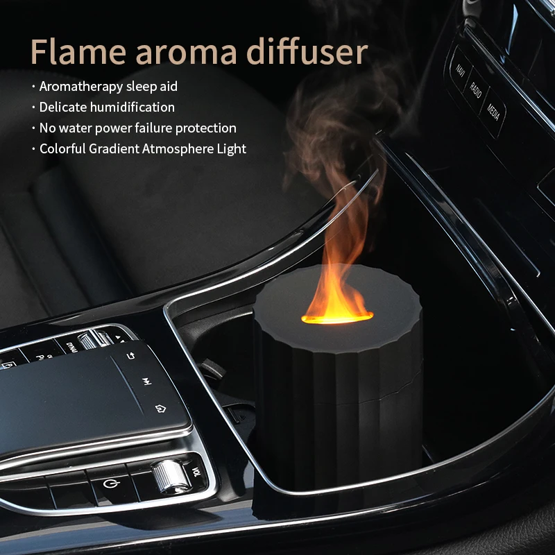 Colorful Flame Car Humidifier Dropshipping 100ML 7 Realistic Flame Colors Silent Waterless Flame Essential Oil Diffuser For Car