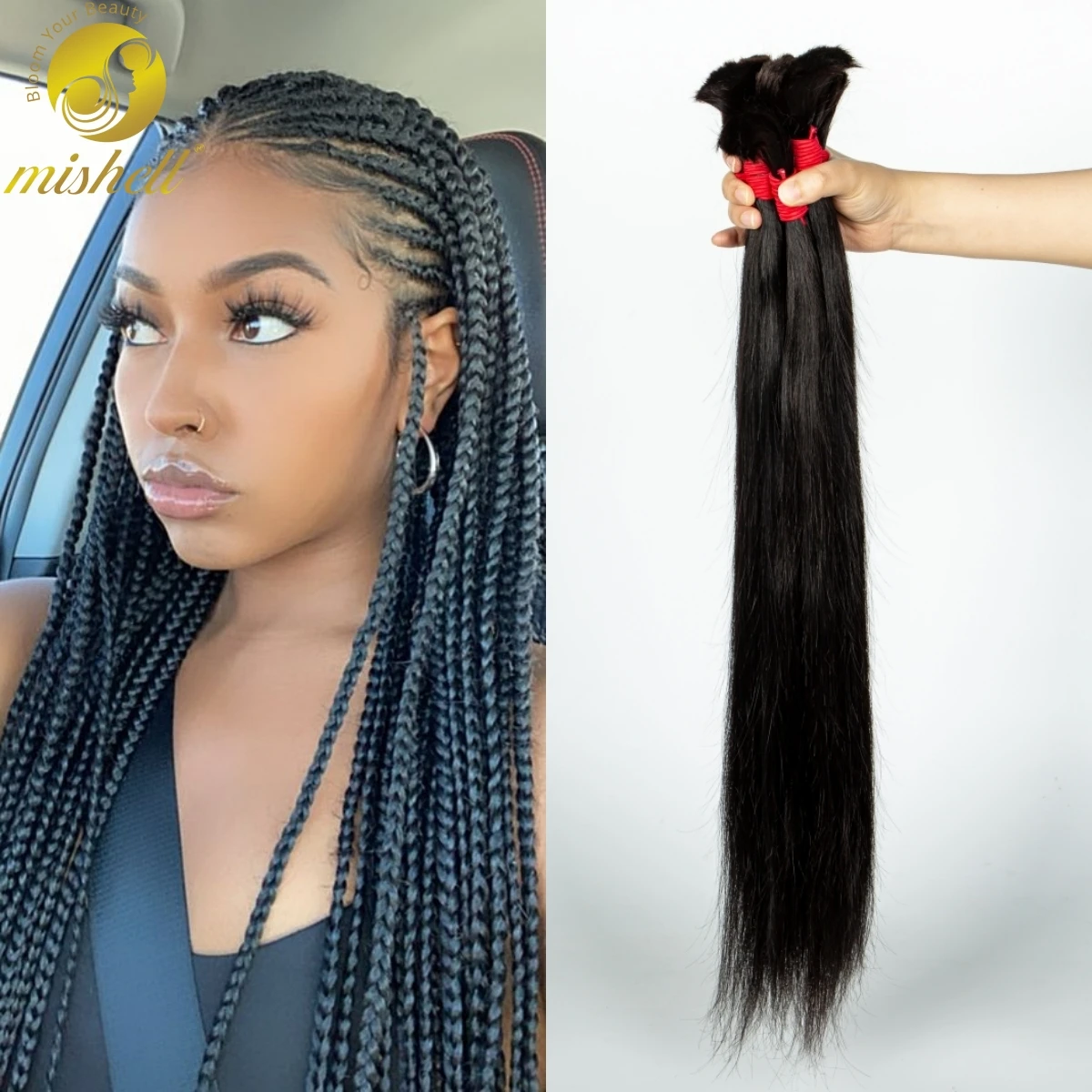 

Natural Color Human Hair Bulk for Braiding No Weft 100% Virgin Straight Hair 26 28 Inch 1 3 4 Bundles Curly Braiding Hair Women