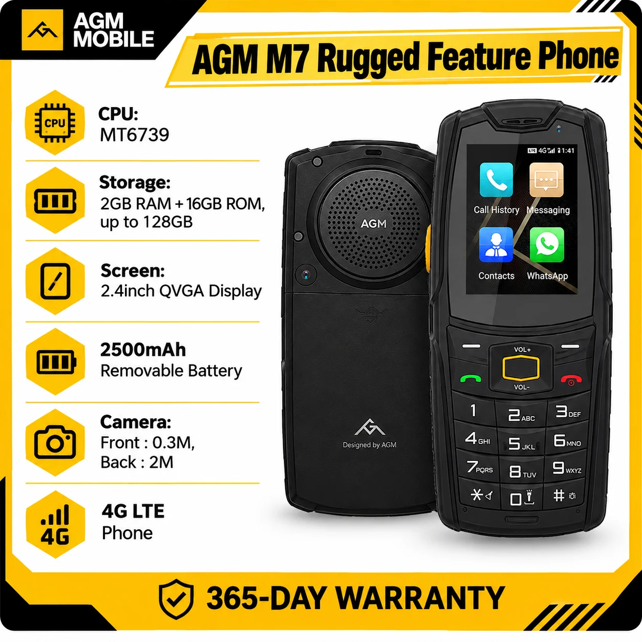 AGM M7 Rugged Feature Phone 2+16G Volte Android Waterproof Touch Screen 2500mAh with English Russian Keyboard