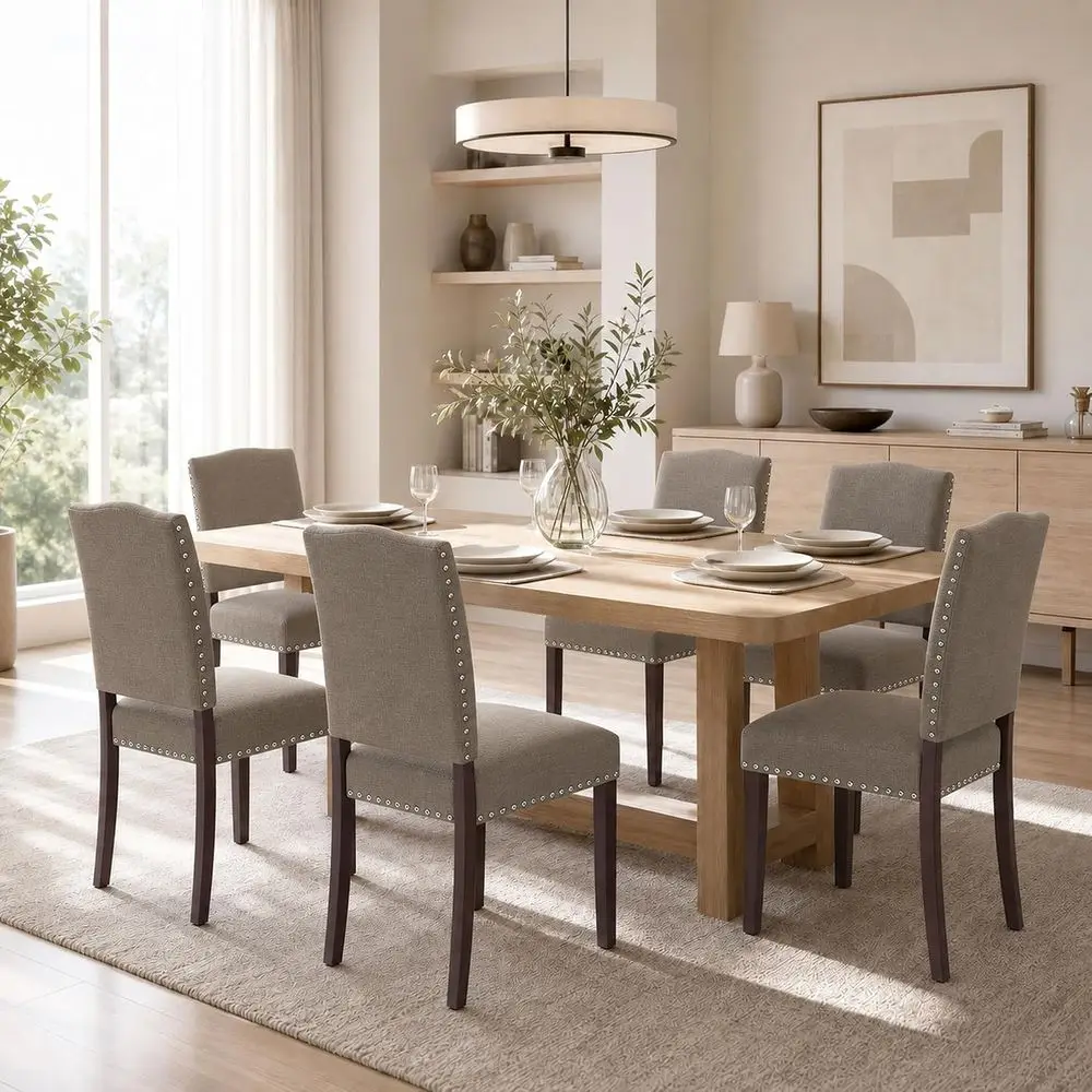 Set of 6 Upholstered Dining Chairs with Padded Seats, Suitable for Modern Century Style Kitchen, Dining, Living, and Restaurant