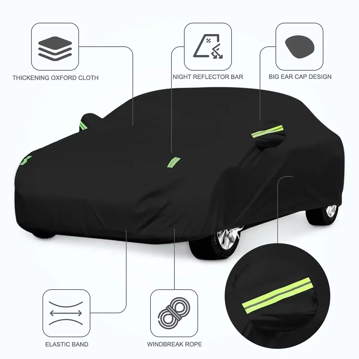 Car Cover Full Exterior Black Auto Cover Sunshade Dustproof Protection With Reflective strips Universal for Hatchback Sedan SUV