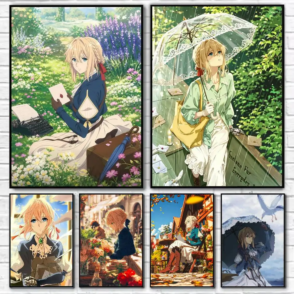 Violet Evergarden  Poster Self-adhesive Art Waterproof Paper Sticker Coffee House Bar Room Wall Decor