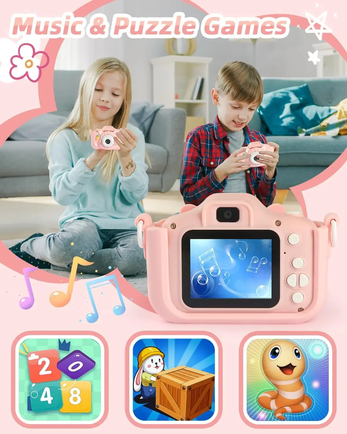 Fotocamera digitale per bambini giocattoli 1080P schermo da 2.0 pollici custodia per coniglio cartone animato scheda da 32GB per regali Festvial di